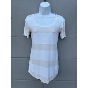 Lululemon Every Yogi Scoop Neck Tee Stroll Stripe Heathered Cashew White 4 READ